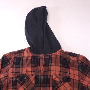 No Boundaries Casual Button Up Long Sleeve Hoodie Mens Size XL Orange Plaid